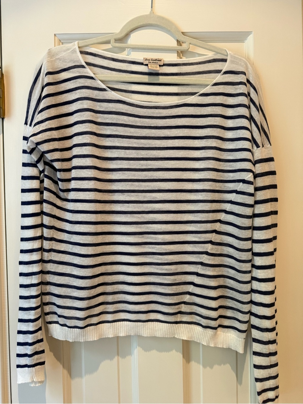 Striped Scoop-Neck Sweater in White and Navy